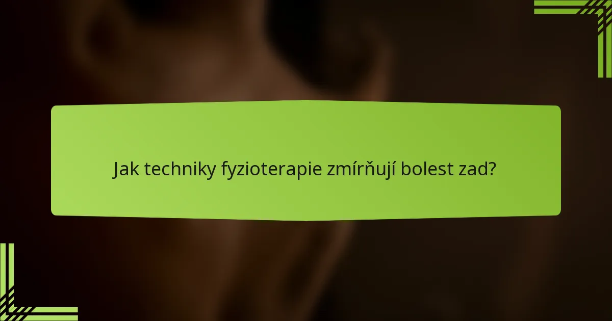Jak techniky fyzioterapie zmírňují bolest zad?